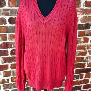 Vtg Thane Cable Knit Cotton Sweater V-Neck Sz Large Preppy Pullover Gilmore Girl